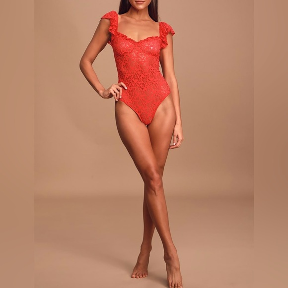 FREE PEOPLE || Olivia Lace Bodysuit in Lady Bird Red - Size XS ❤️NWT❤️ - Picture 6 of 16